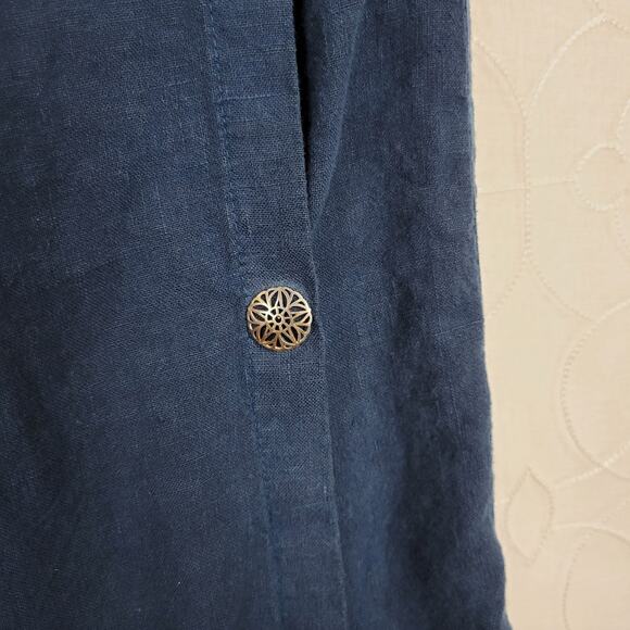 Click Color‎ Me Cotton Linen Wrap Skirt S Navy Blue Pockets Lagenlook Straight - Picture 5 of 10